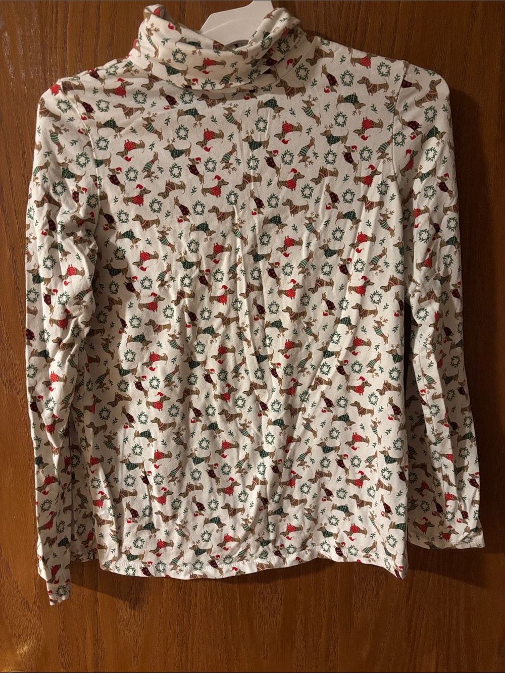 Kids Holiday Turtleneck Top - Cream with Red & Green Print